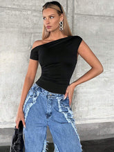 SXY Asymmetrical Neck Ruched Tee